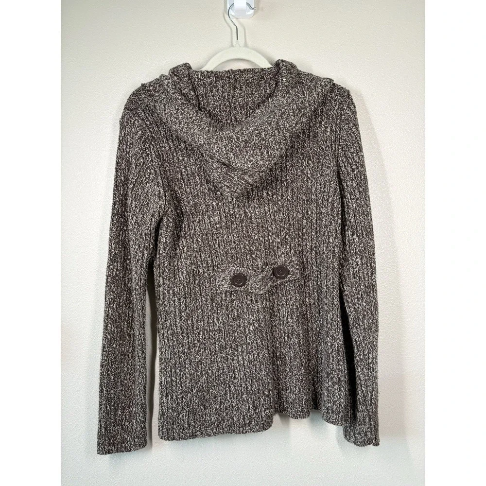 Women's  Large EFFECI Sweater Brown‎ /White Knit Hooded Double Buttons